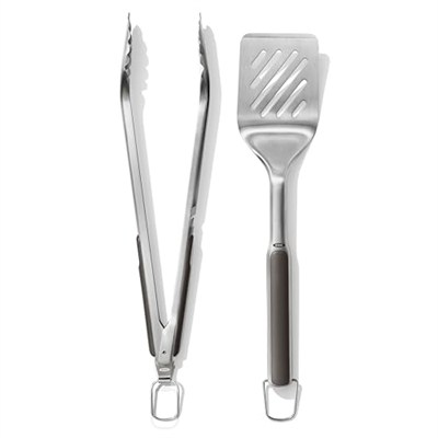 OXO Good Grips Spatula ve Maşa Seti - Bulaşık Makinesinde Yıkanabilir Barbekü Maşası Seti Paslanmaz Çelik Et Spatulalı - 41 cm ve 47,5 cm