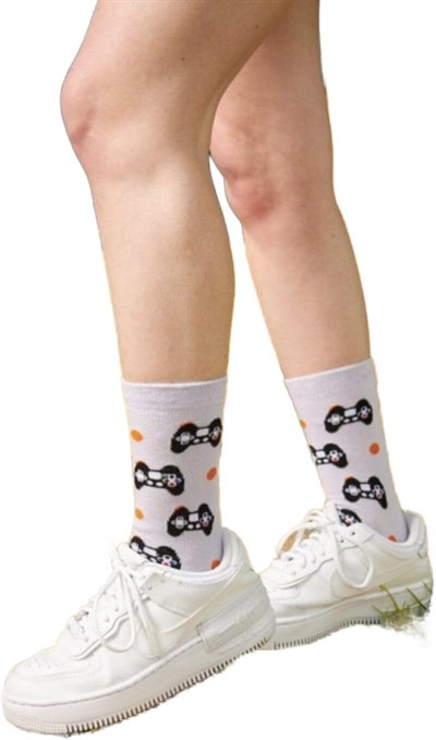 Oyun Konsolu Desenli Unisex Kolej Çorap Lila 36-44