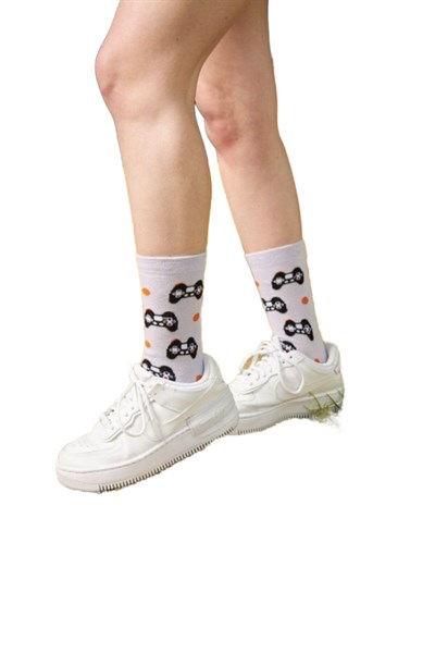 Oyun Konsolu Desenli Unisex Kolej Çorap Lila 36-44