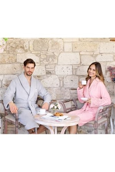 Özdilek Wedding Gri Pudra Aile Bornoz Seti Terlikli Bornoz Takımı