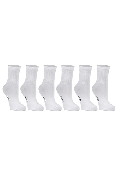 OZZY SOCKS 6lı Kadın Beyaz Çizgisiz Kolej Çorabı - Yumuşak ve Rahat Organik Pamuklu Çoraplar - Ergonomik Tasarım ve Uzun Ömürlü Kullanım (36-40)
