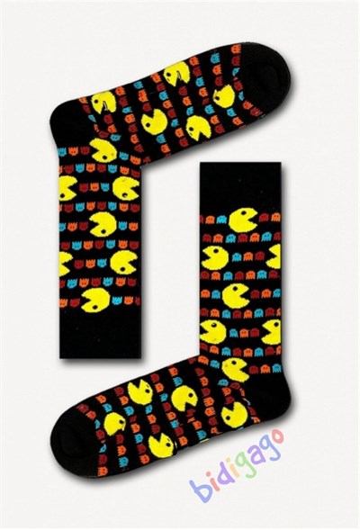 Pacman Desenli Unisex Kolej Çorap Renkli 36-44 36-44