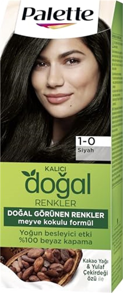 Palette Kalıcı Doğal Renkler 1-0 Siyah Kakao Yağı & Yulaf Çekirdeği Özlü Saç Boyası