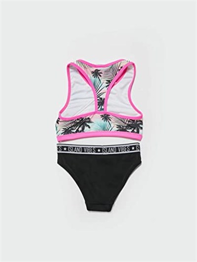 Palmiye baskılı halter kesim kız çocuk bikini takımı DB200723BT BASKILI 7-8 Yaş