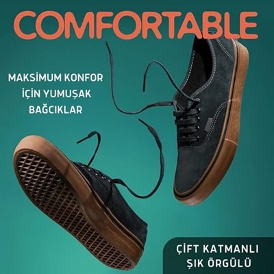 Palspor 120 cm Yassı Sneaker Ayakkabı Bağcığı, Çift Katmanlı Örgülü Günlük, Spor, Nike Converse Adidas Vans Marka Ayakkabılara Uygun Bağcık