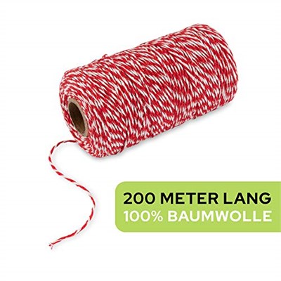 Pamuk iplik 200 m – Gıda maddelerine uygun mutfak ipliği – Bağlama için bağlama ipi – Kızartma ipi – Kasap ipliği – Pişirme ipliği – Sosis ipliği – Rulet bağlayıcı – Pamuk halat beyaz/kırmızı