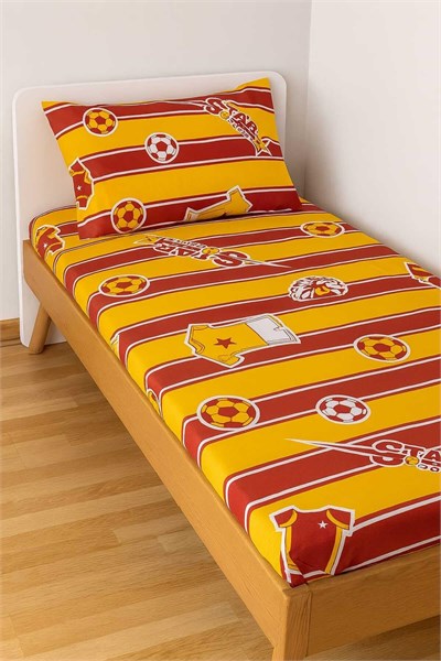 Pamuklu Bebek Çocuk Lastikli Çarşaf ve Yastık Kılıfı 90x180 cm, Sarı Kırmızı