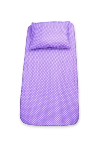 Pamuklu Bebek Çocuk Lastikli Çarşaf ve Yastık Kılıfı 40x80 cm, Lila Puantiyeli