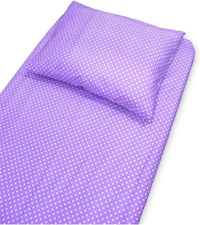 Pamuklu Bebek Çocuk Lastikli Çarşaf ve Yastık Kılıfı 120x200 cm, Lila Puantiyeli