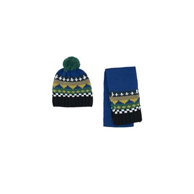 Panço Erkek Bebek Mavi Atkı Bere Set