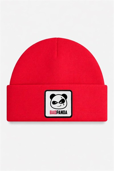 Panda Logolu Kırmızı Bere