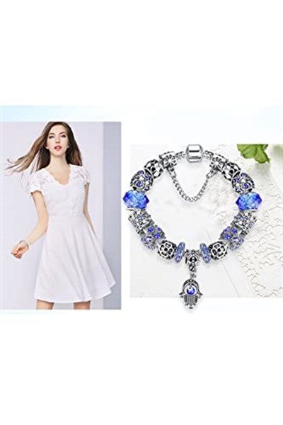 Pandora Tarz, Mavi Taşlı Charm Bileklik, Ahşap Kutu Içerisinde takıNM330