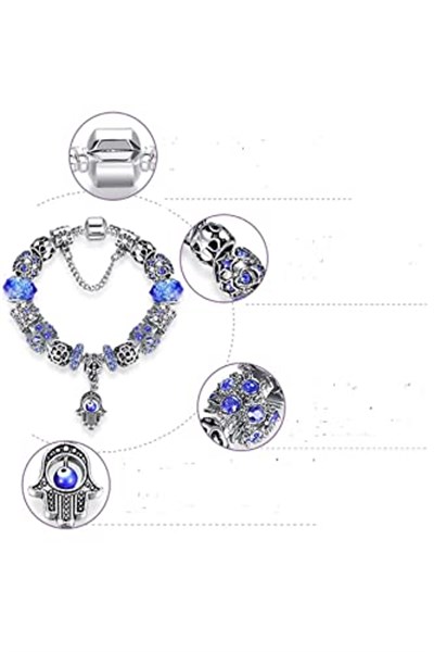 Pandora Tarz, Mavi Taşlı Charm Bileklik, Ahşap Kutu Içerisinde takıNM330