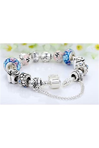 Pandora Tarz, Yeni Trend, Mavi Taşlı Charm Bileklik, Ahşap Kutu Içerisinde, Yeni Yıl, Yılbaşı Hediye takıNM322