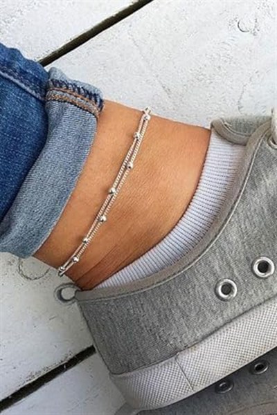 Papatya Silver 925 Ayar dorica toplu çift sarma zincir gümüş halhal