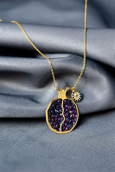 Papatya Silver 925 Ayar Gümüş Gold Kaplama Nazar Boncuklu, Mineli Bolluk Ve Bereket Tılsımı Nar Taneli Kolye