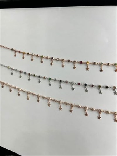 Papatya Silver 925 Ayar Renkli Taş Sıvama Sallantılı Yıdız Gümüş Hadise Halhal