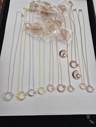 Papatya Silver 925 Ayar Rose Altın Kaplama Gümüş Ay Yıldız Kolye