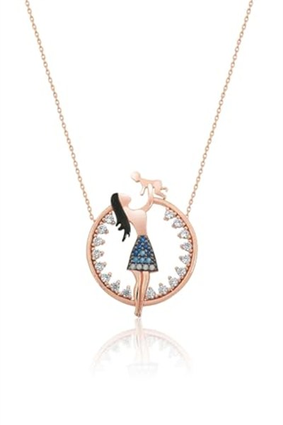 Papatya Silver 925 Ayar Rose Kaplama Zirkon Taşlı Anne Çocuk Gümüş Kolye