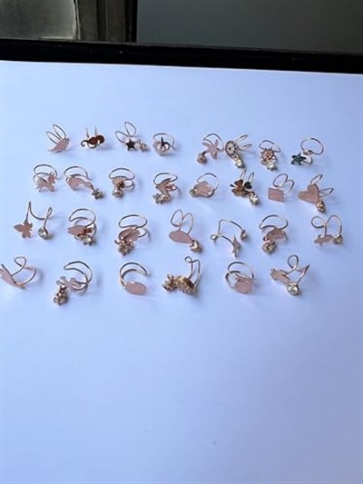 Papatya Silver 925 Ayar Siyah Taşlı Yıldız Kıkırdak Gümüş Küpe Rose Altın