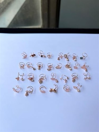 Papatya Silver 925 Ayar Siyah Taşlı Yıldız Kıkırdak Gümüş Küpe Rose Altın