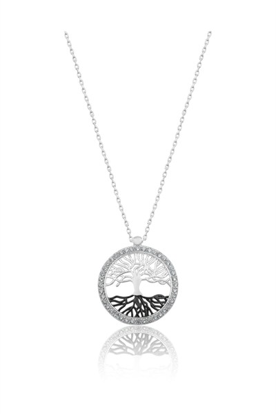 Papatya Silver Kadın Hayat Ağacı Kolye Nano Zirkon Taşlı Kolye