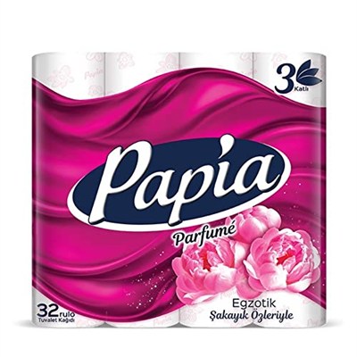 Papia 3 Katlı Egzotik Şakayık Özleriyle Parfümlü 32li Cilt Tuvalet Kağıdı (1 x 32 Rulo)