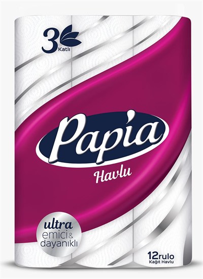 Papia 3 Katlı Ultra Emici & Dayanıklı 12li Kağıt Havlu (1 x 12 Rulo)