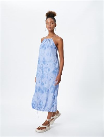 Parachute Maxi Dress Halter Neck Drawstring at Hem Pockets Tie-Dye Patterned