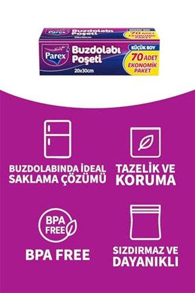 Parex Buzdolabı Poşeti 70’Li Küçük Boy 20 X 30 Cm 6 Paket