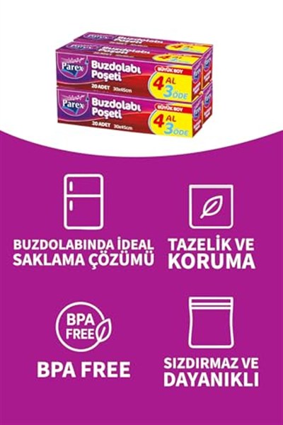 Parex Buzdolabi Poşeti Büyük Boy 4 Al 3 Öde
