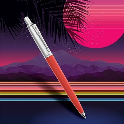 PARKER Jotter Originals Tükenmez Kalemler | Retrowave Koleksiyonu | Vermilion Kırmızı ve İndigo Moru | Mavi Mürekkep | Orta Nokta | 2 Adet
