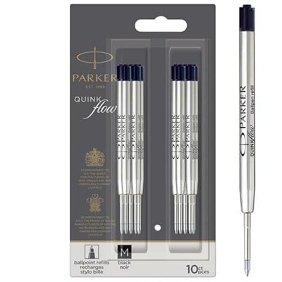 Parker Tükenmez Kalem Yedekleri | Orta Nokta | Siyah QuinkFlow Mürekkebi | 10 Sayım (Ambalaj Değişebilir)