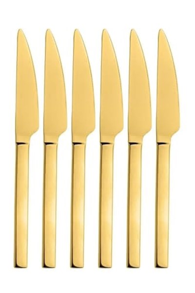 Parlak Gold Pasta Ve Tatlı Bıçağı Seti, Paslanmaz Çelik Kahvaltı Bıçak Seti 6 Adet