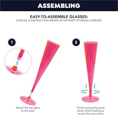 Party Essentials 20 Adet Sert Plastik İkili 5 oz Şampanya Flutes, Neon Pembe - Seçenekler: 20 Count (Pack of 1), 40-Count, 50-Count