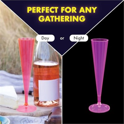 Party Essentials 20 Adet Sert Plastik İkili 5 oz Şampanya Flutes, Neon Pembe - Seçenekler: 20 Count (Pack of 1), 40-Count, 50-Count