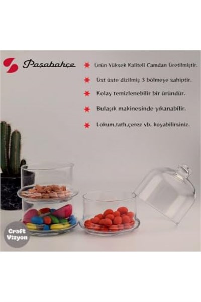Paşabahçe Villa Patisserie 3 Katlı Cam Kapaklı Saklama Kabı, Küçük Boy, Şeffaf