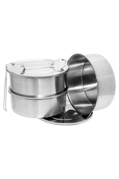 Paslanmaz Çelik 15x6cm 3 Kaplı Isıtılabilir Sefer Tası 3-4 Kişilik Yemek Taşıma Kabı 2.2 LT 750ml X3