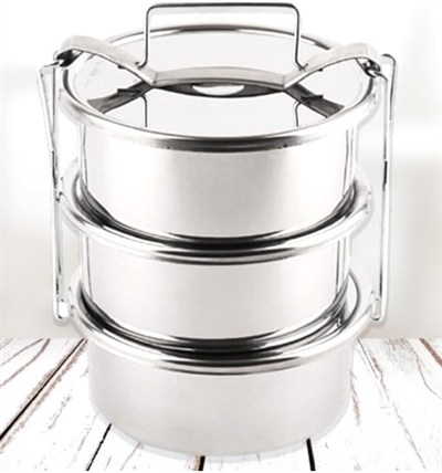 Paslanmaz Çelik 15x6cm 3 Kaplı Isıtılabilir Sefer Tası 3-4 Kişilik Yemek Taşıma Kabı 2.2 LT 750ml X3