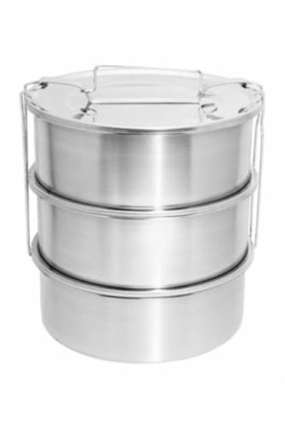 Paslanmaz Çelik 15x6cm 3 Kaplı Isıtılabilir Sefer Tası 3-4 Kişilik Yemek Taşıma Kabı 2.2 LT 750ml X3