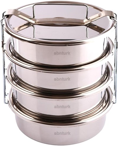Paslanmaz Çelik 17x7cm 4 Kaplı Isıtılabilir Sefer Tası 5-6 Kişilik Yemek Taşıma Kabı 1000ml x4=4 LT