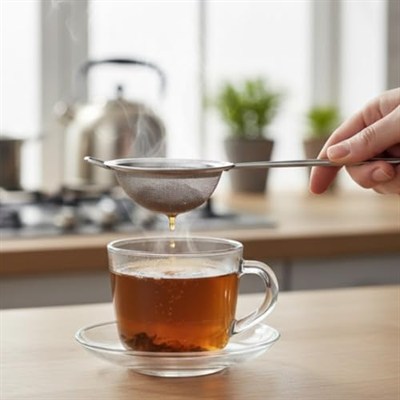 Paslanmaz Çelik Çay Süzgeci – İnce Tel Örgü Bitki Çayı ve Türk Çayı Süzgeci, Ergonomik Saplı, 5 cm Filtre Çapı