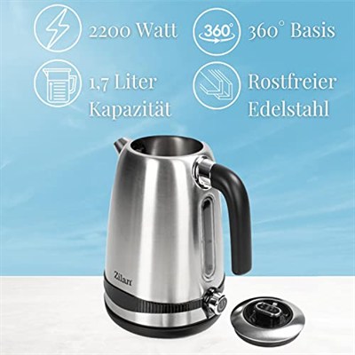 Paslanmaz çelik su ısıtıcısı 1,7 litre | %100 BPA içermez | 2200 Watt | dijital sıcaklık göstergesi | sıcak tutma fonksiyonu | sıcaklık seçimi ile paslanmaz çelik | çay makinesi | sıcaklık ayarı (40°C