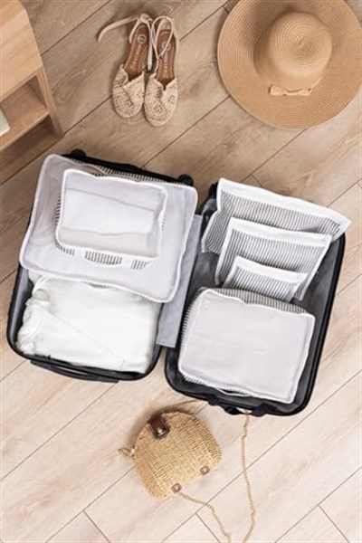 Pazar Kapısı 6lı Bavul Organizer Seyahat, Hastane Çantası Düzenleyici (Gri Çizgili)