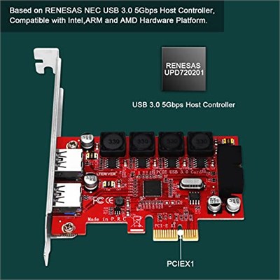 PCIE - 1X 19Pin USB 3.0 Başlık ve 2X USB-A Bağlantı Noktası, PCIE USB 3.0 5Gbps Genişletme Kartı Windows 11, 10, 8.1, 7, XP (32/64), Dahili Akıllı Güç Kontrol Teknolojisi (PCE-IN2EX2)