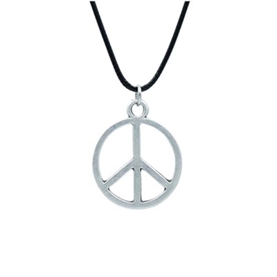 Peace Barış İşareti Deri ip Kolye - Gümüş Kaplama - Kadın Erkek Kolye - No:837