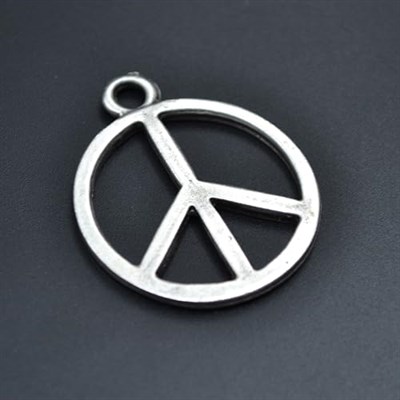 Peace Barış İşareti Deri ip Kolye - Gümüş Kaplama - Kadın Erkek Kolye - No:837