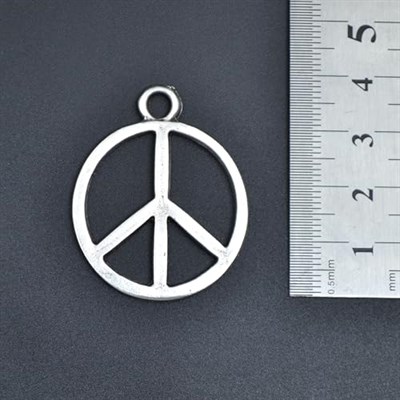 Peace Barış İşareti Deri ip Kolye - Gümüş Kaplama - Kadın Erkek Kolye - No:837