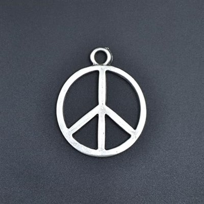 Peace Barış İşareti Deri ip Kolye - Gümüş Kaplama - Kadın Erkek Kolye - No:837