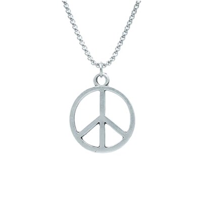 Peace Barış İşareti Örme Zincir Kolye - Gümüş Kaplama - Erkek Kadın Kolye - No:1360